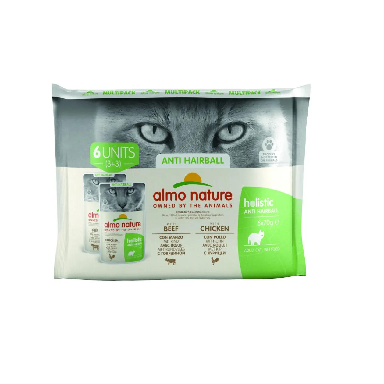 Almo nature Almo Holistic Anti Hairball Multipack 6 x 70 g au bœuf et poulet