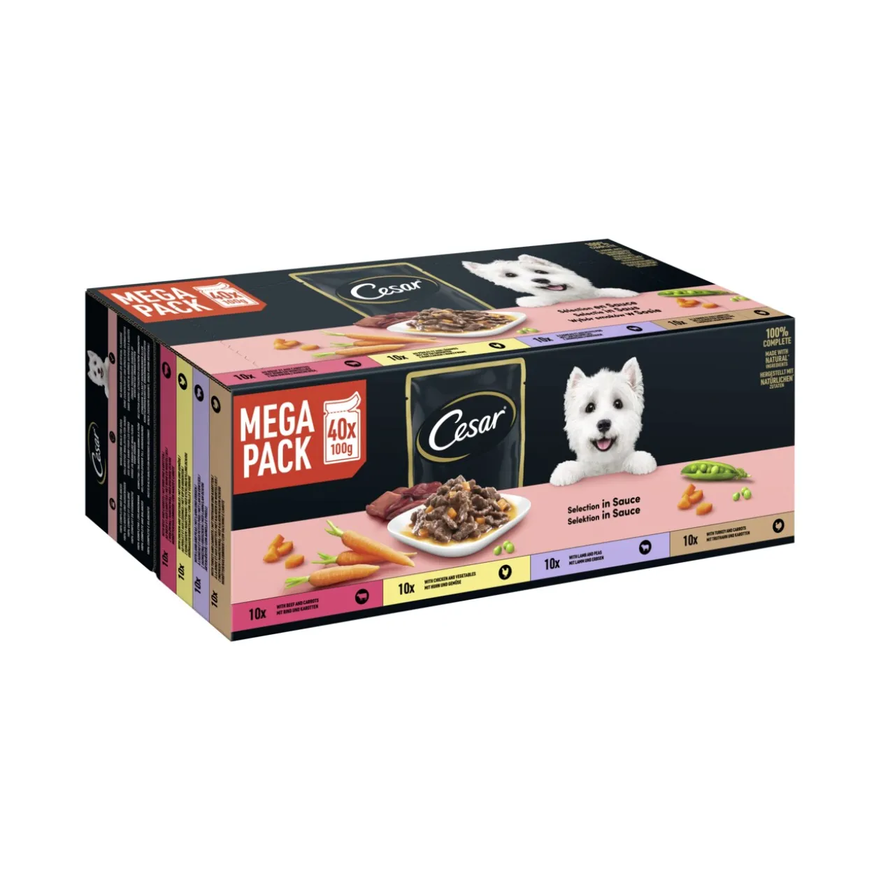 Cesar Mega Pack Sachets-portions Sélection en sauce 4 variétés 40 x 100 g
