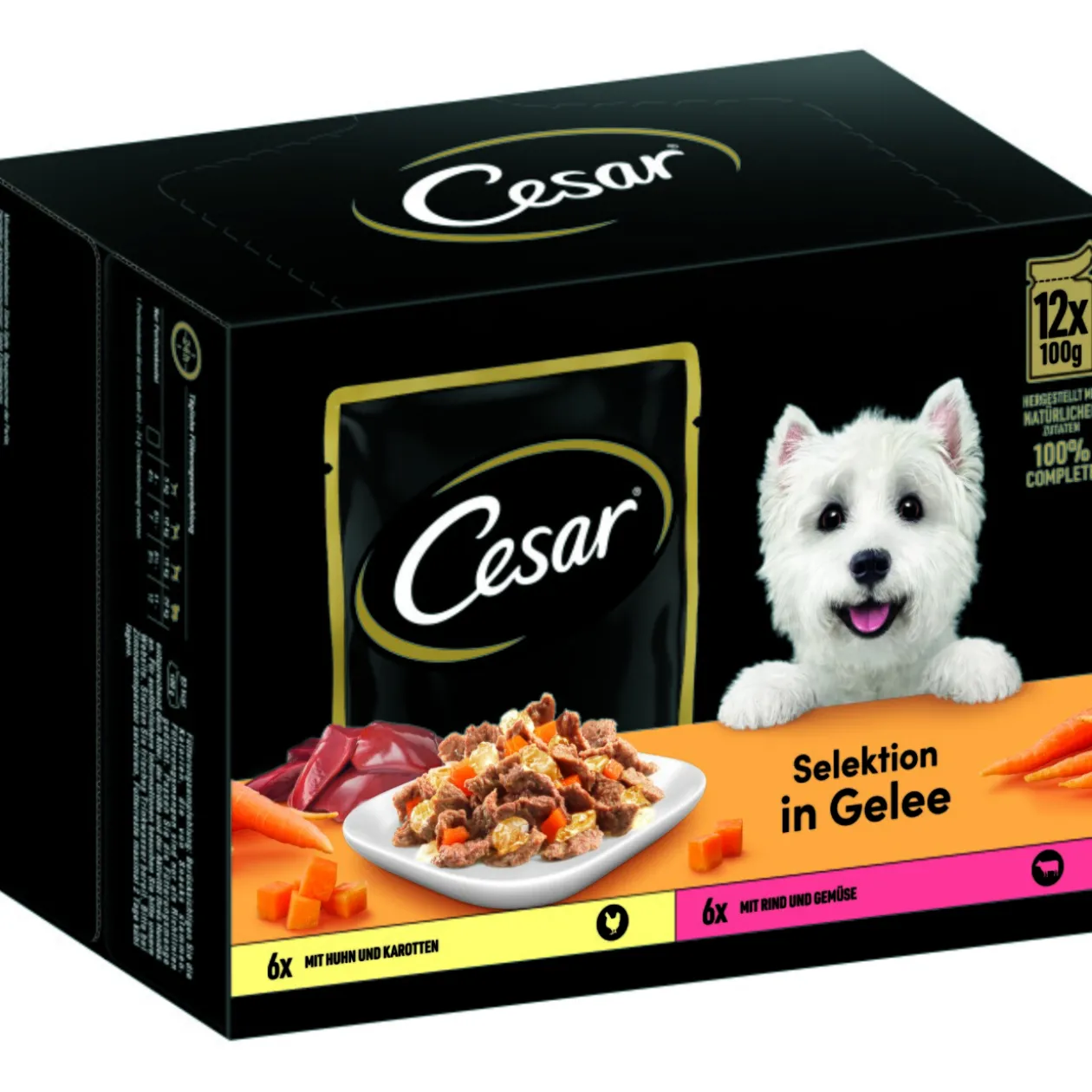 Cesar Multipack en gelée à la carotte, au poulet, au bœuf et aux légumes 4 x 12 x 100 g