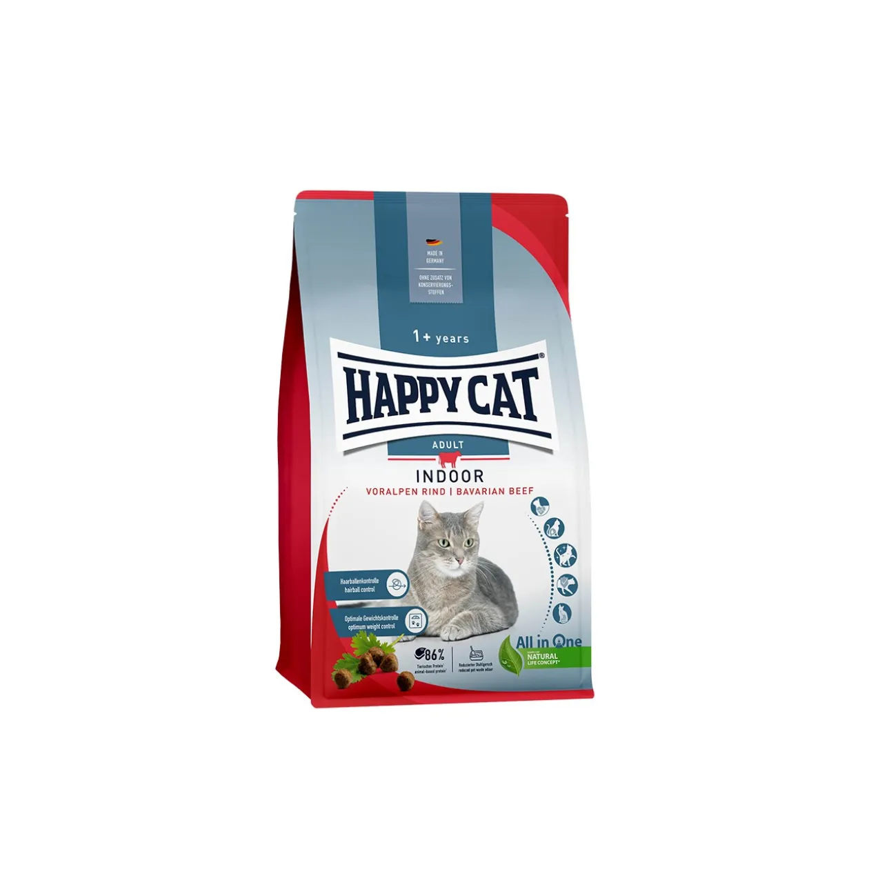 HAPPY CAT Indoor Croquettes Chat Adulte, Bœuf des Préalpes 1,3 kg