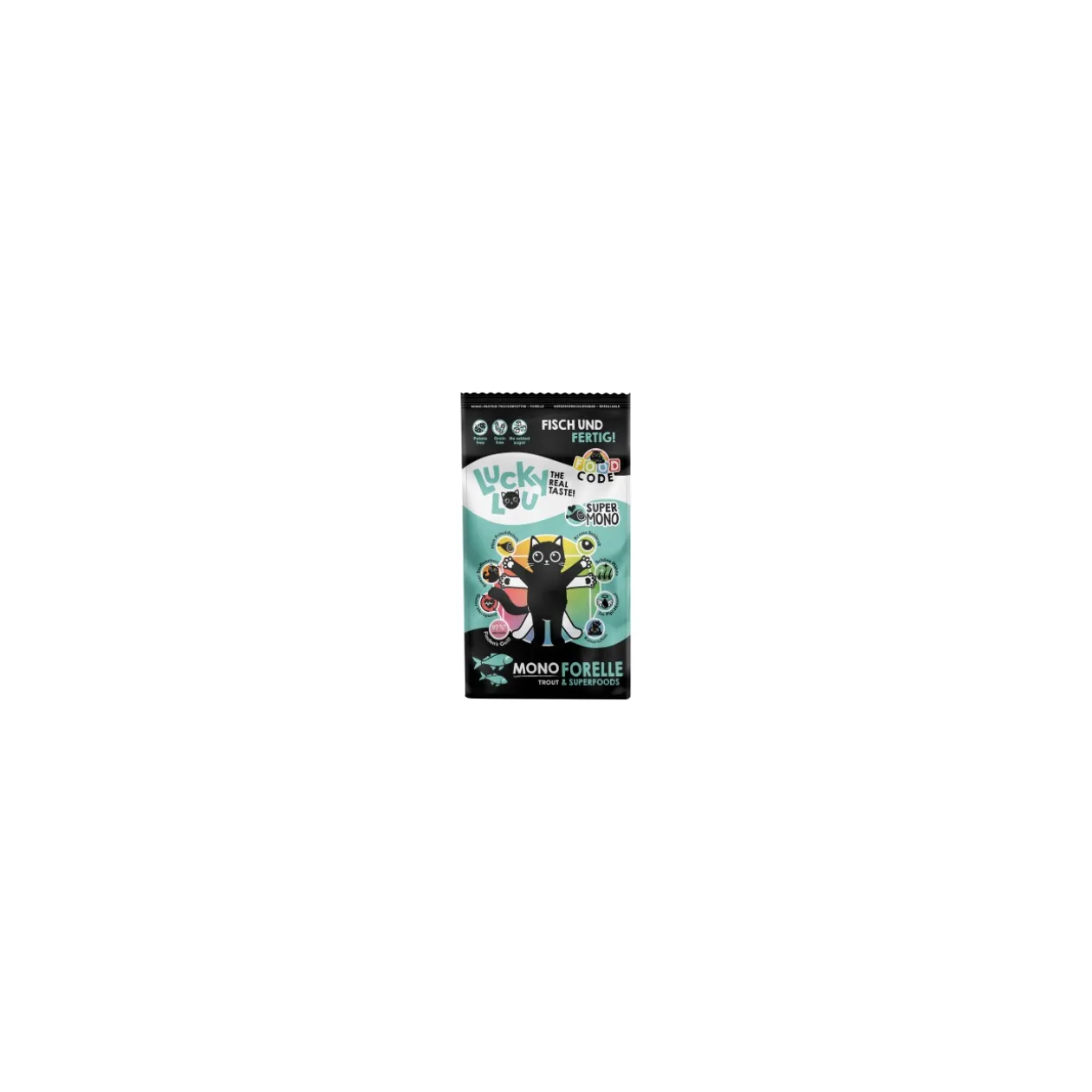 Lucky Lou Food Code croquettes pour chat, adulte, mono, truite 340 g