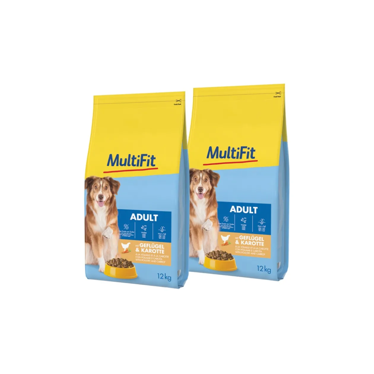 MultiFit Croquettes pour chien adulte, avec volaille et carotte 2x12 kg