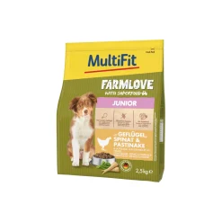 MultiFit Farmlove Croquettes Chien Junior, avec Volaille, Épinards & Panais 2,5 kg