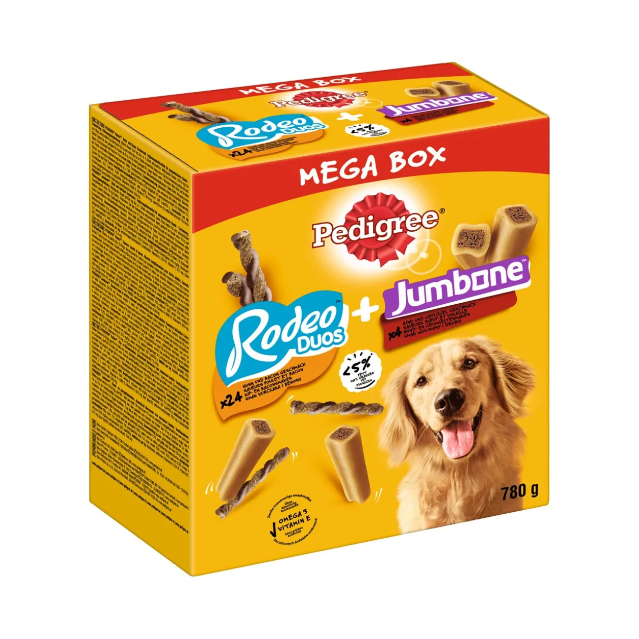 Pedigree Mega Box Mix Recompenses Rodeo et Jumbone pour Chien 780g