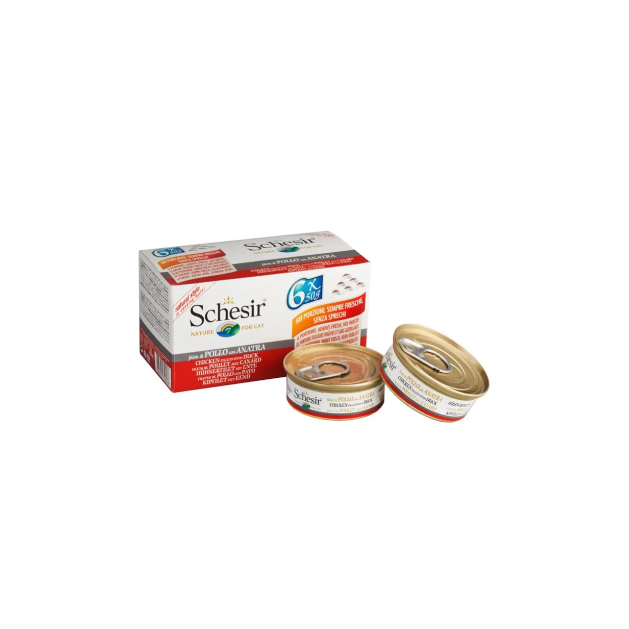 Schesir Multipack 24 x 50 g poulet au canard, Dans leur jus