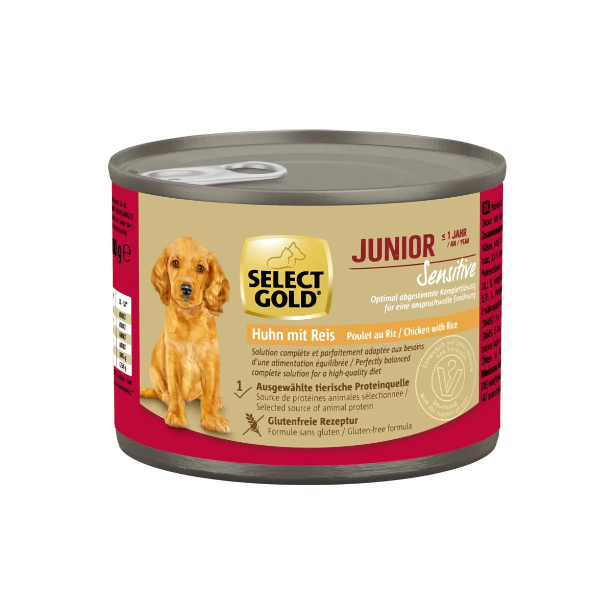 SELECT GOLD Nourriture humide Chien Sensible Junior Poulet et riz 6x200 g