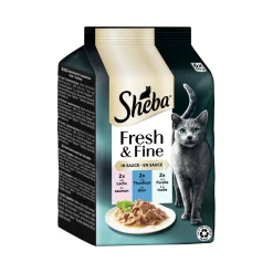 Sheba Fresh & Fine Nourriture humide pour chat adulte, Multipack, en sauce 36x50 g Saumon, thon et truite