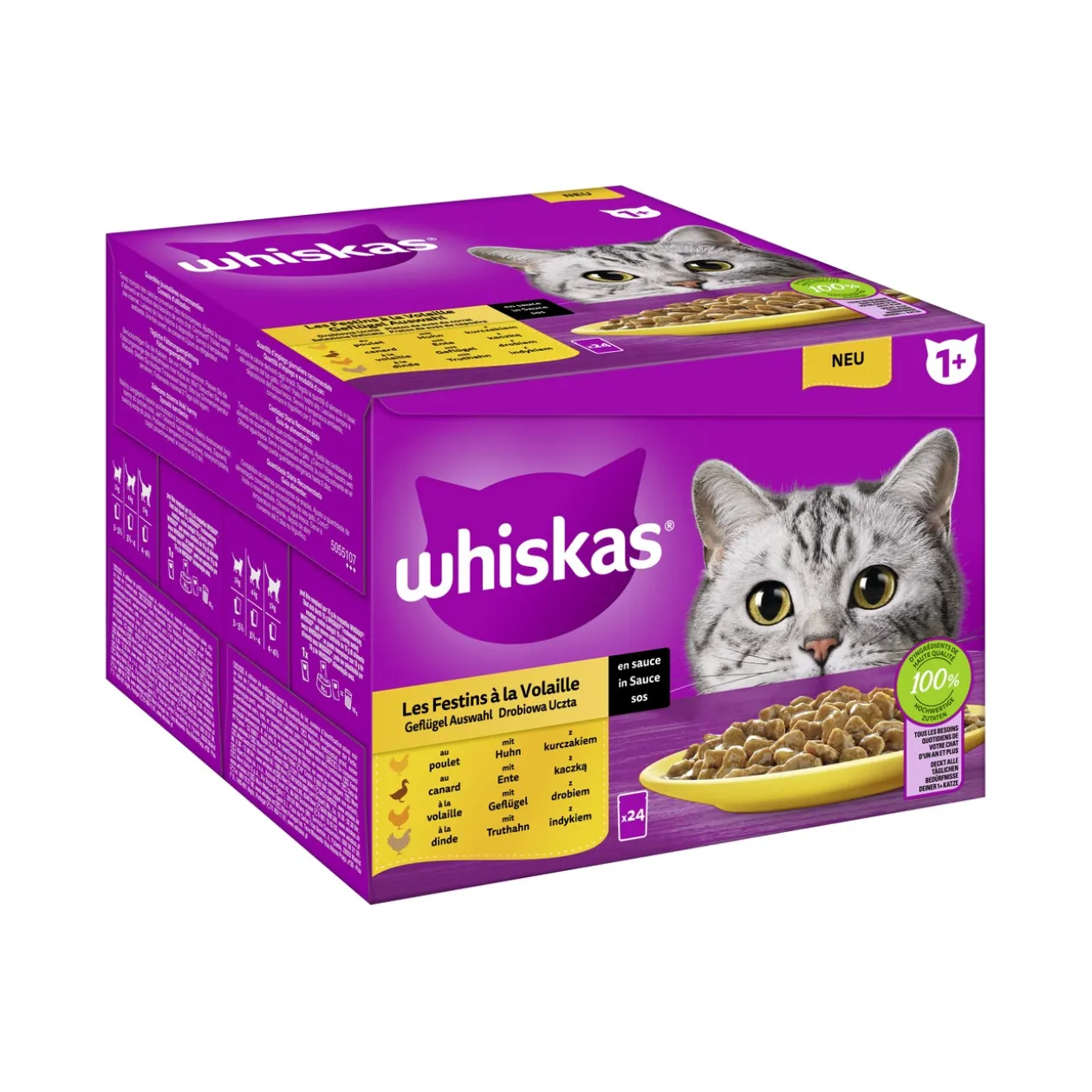 Whiskas pack de réserve 1+ sélection de volailles en sauce 24x85 g