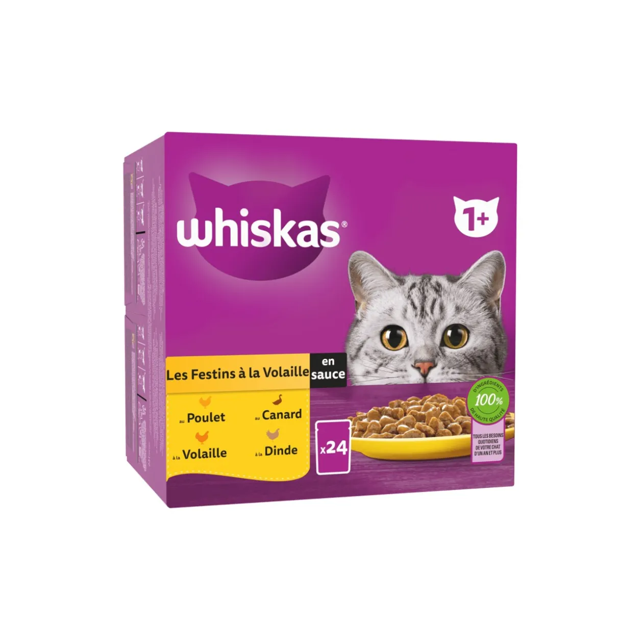 Whiskas Sachets fraîcheur Les Festins à la Volaille en sauce 4 variétés pour chat adulte 24x85g