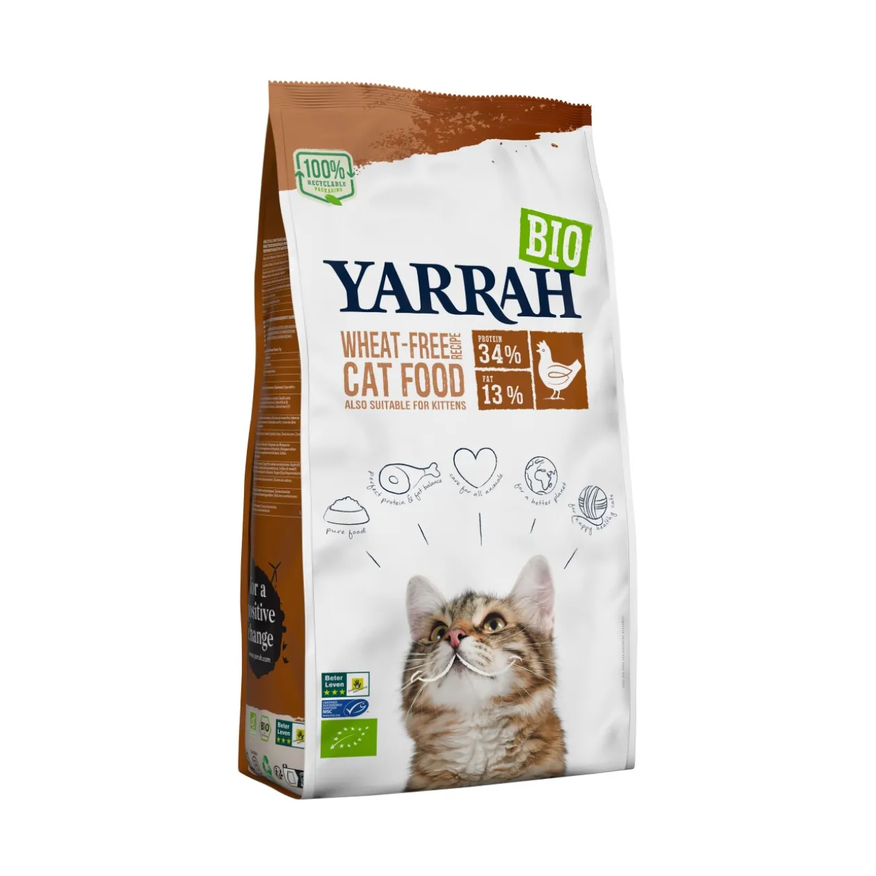 Yarrah Bio Croquettes pour Chats Adultes/Chatons Poulet & Poisson (MSC) 800 g